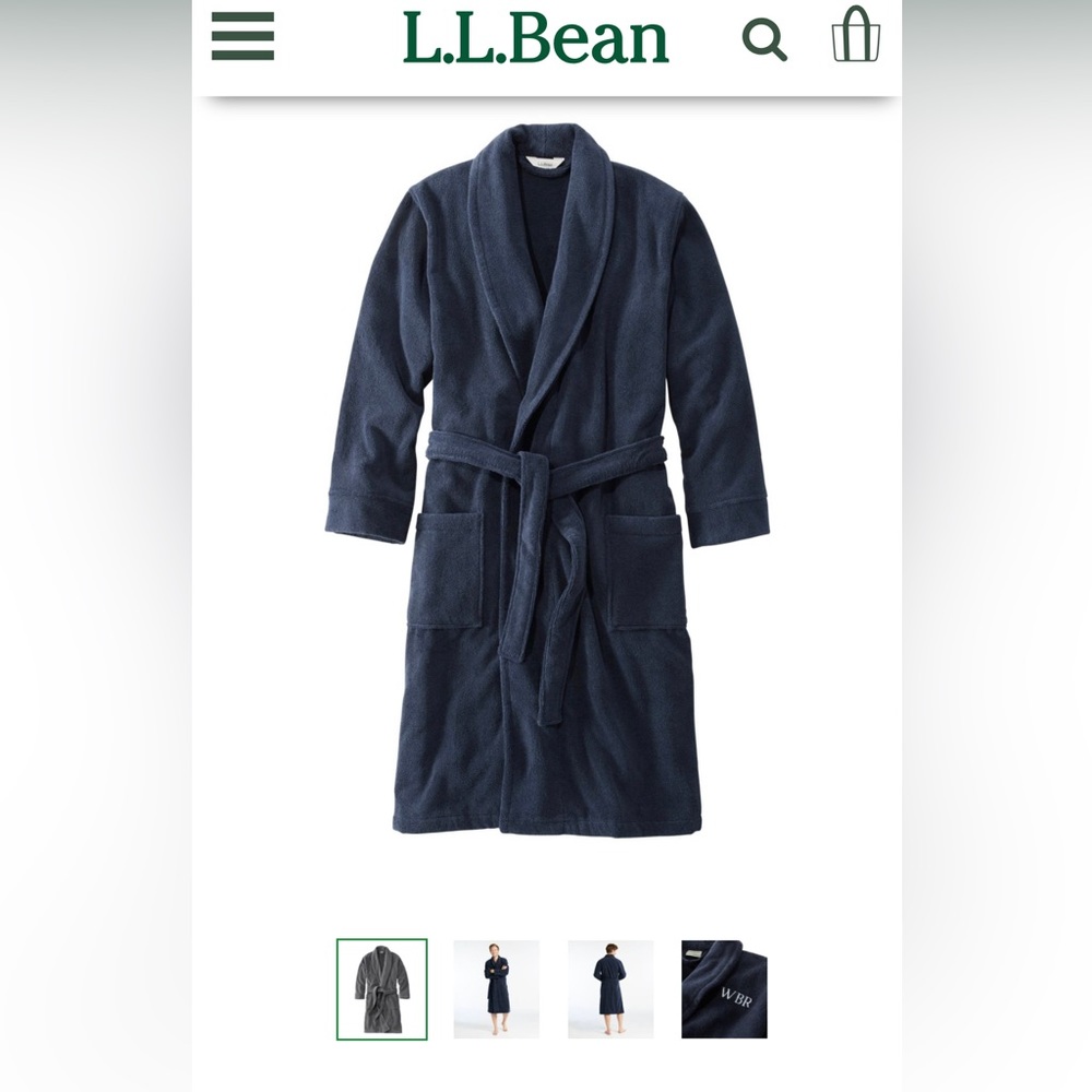 Navy organic terry men’s robe - Picture 2 of 2